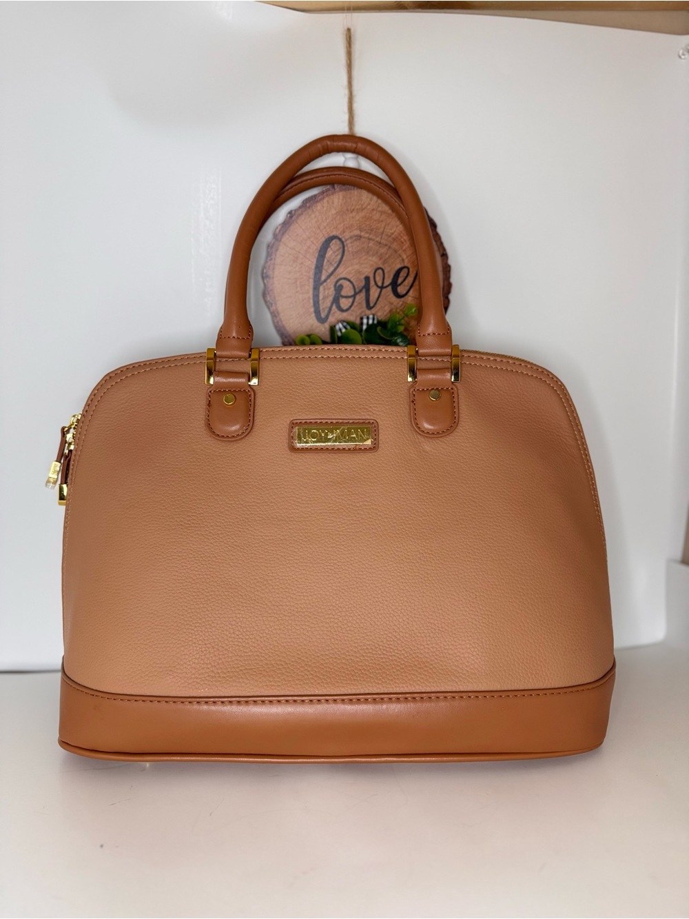 Joy & Iman Peach-Tan Dome Satchel with Gold Hardware
